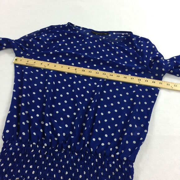 Metaphor Polka Dot Print Chiffon Blouse Size Medium Womens Bright Blue White Top - Picture 5 of 6